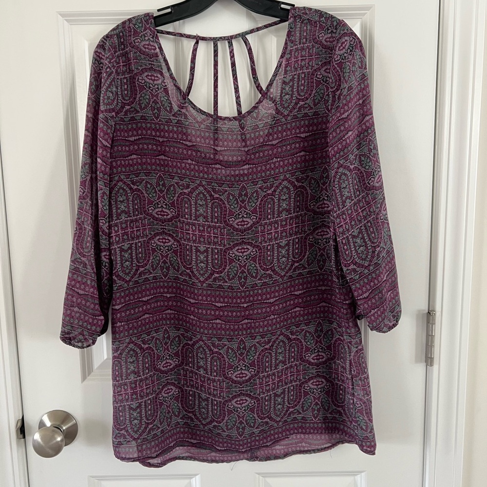 Maurices Purple and Black Patterned Blouse